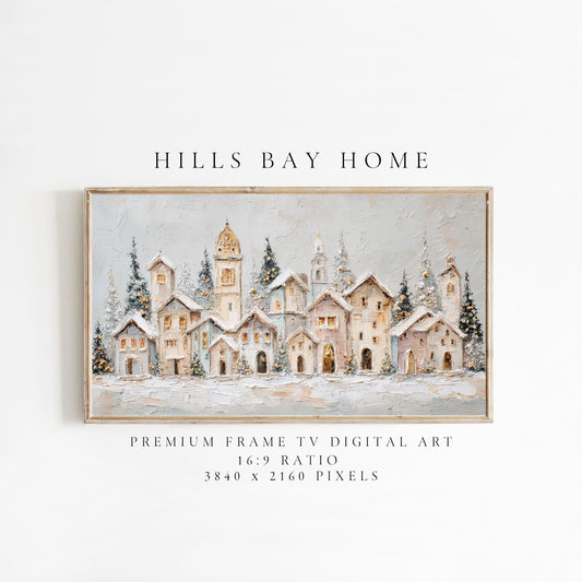 Christmas Village Frame Tv Art, Digital Download Art for Frame Tv, Winter Tv Art, Christmas Tv Art, Painting Frame Tv Art