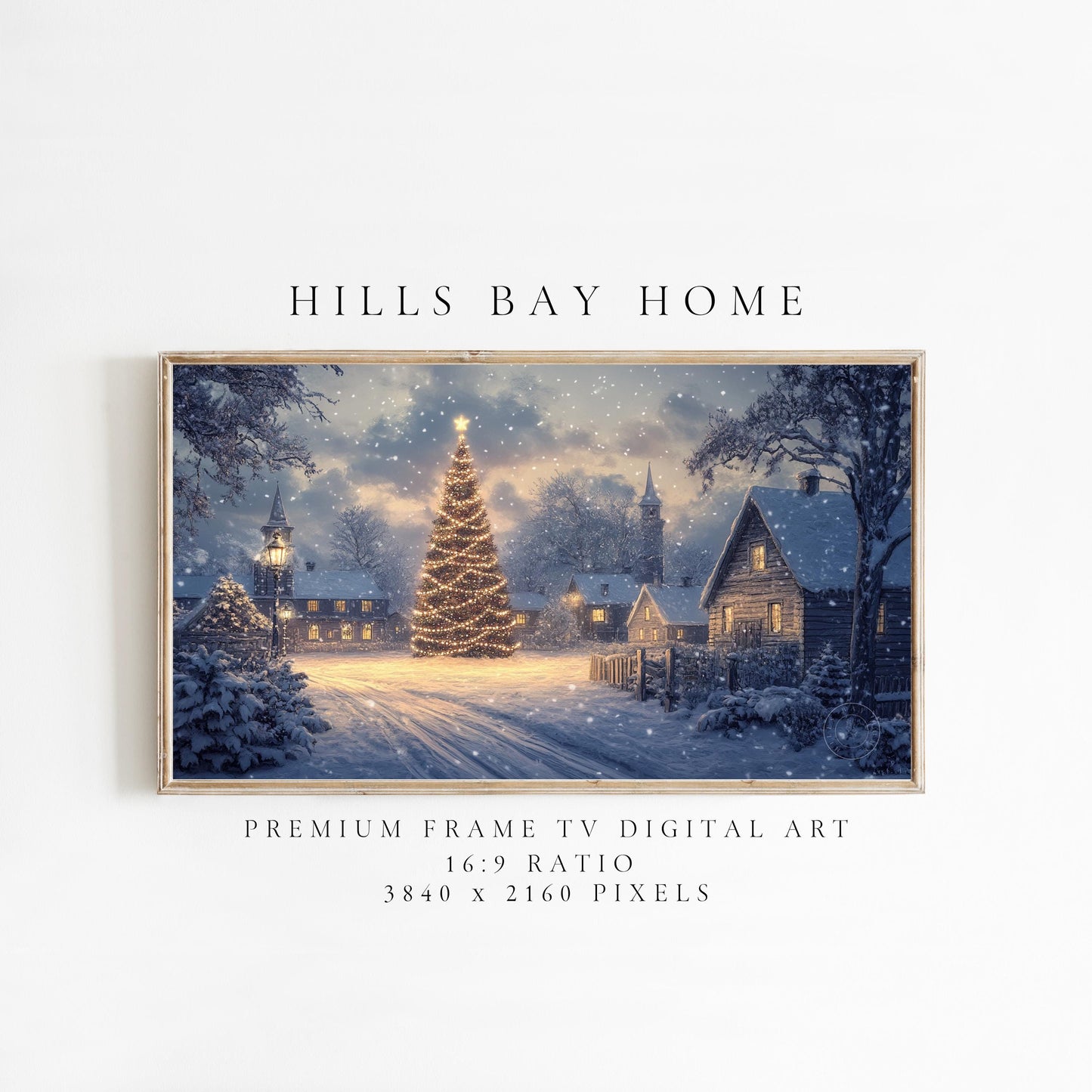 Night Christmas Landscape Frame Tv Art, Digital Download Art for Frame Tv, Winter Tv Art, Christmas Tree Tv Art, Painting Frame Tv Art