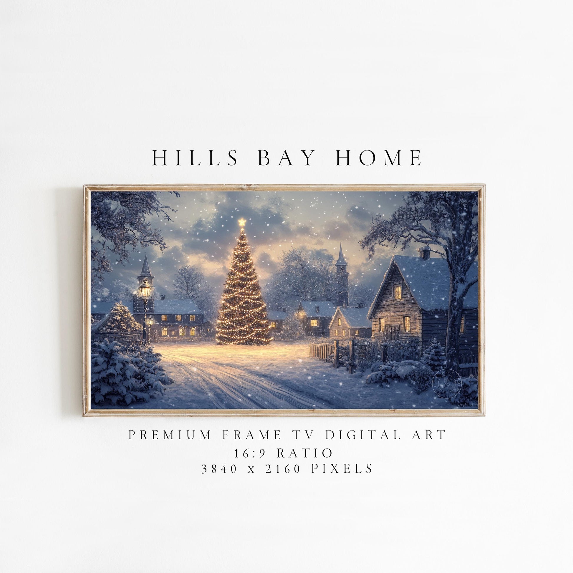 Night Christmas Landscape Frame Tv Art, Digital Download Art for Frame Tv, Winter Tv Art, Christmas Tree Tv Art, Painting Frame Tv Art