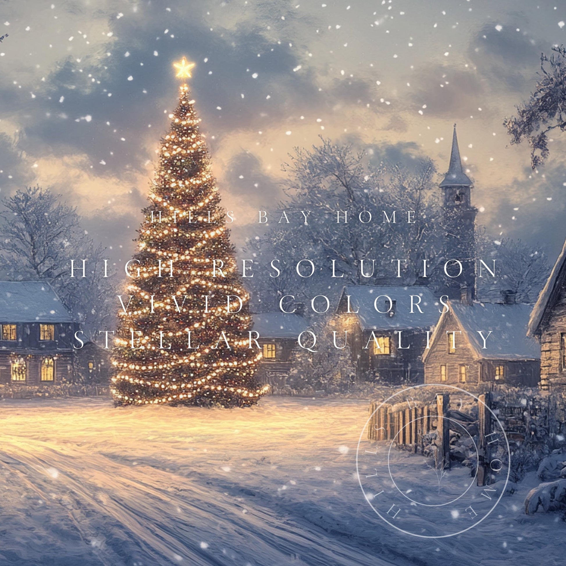 Night Christmas Landscape Frame Tv Art, Digital Download Art for Frame Tv, Winter Tv Art, Christmas Tree Tv Art, Painting Frame Tv Art