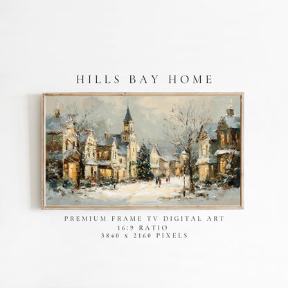 Christmas Village Landscape Frame Tv Art, Digital Download Art for Frame Tv, Winter Tv Art, Christmas Tv Art, Painting Frame Tv Art