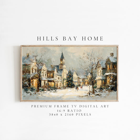 Christmas Village Landscape Frame Tv Art, Digital Download Art for Frame Tv, Winter Tv Art, Christmas Tv Art, Painting Frame Tv Art