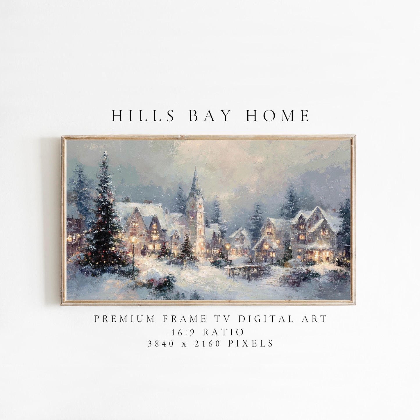 Snowy Christmas Village Landscape Frame Tv Art, Digital Download Art for Frame Tv, Winter Tv Art, Christmas Tv Art, Painting Frame Tv Art