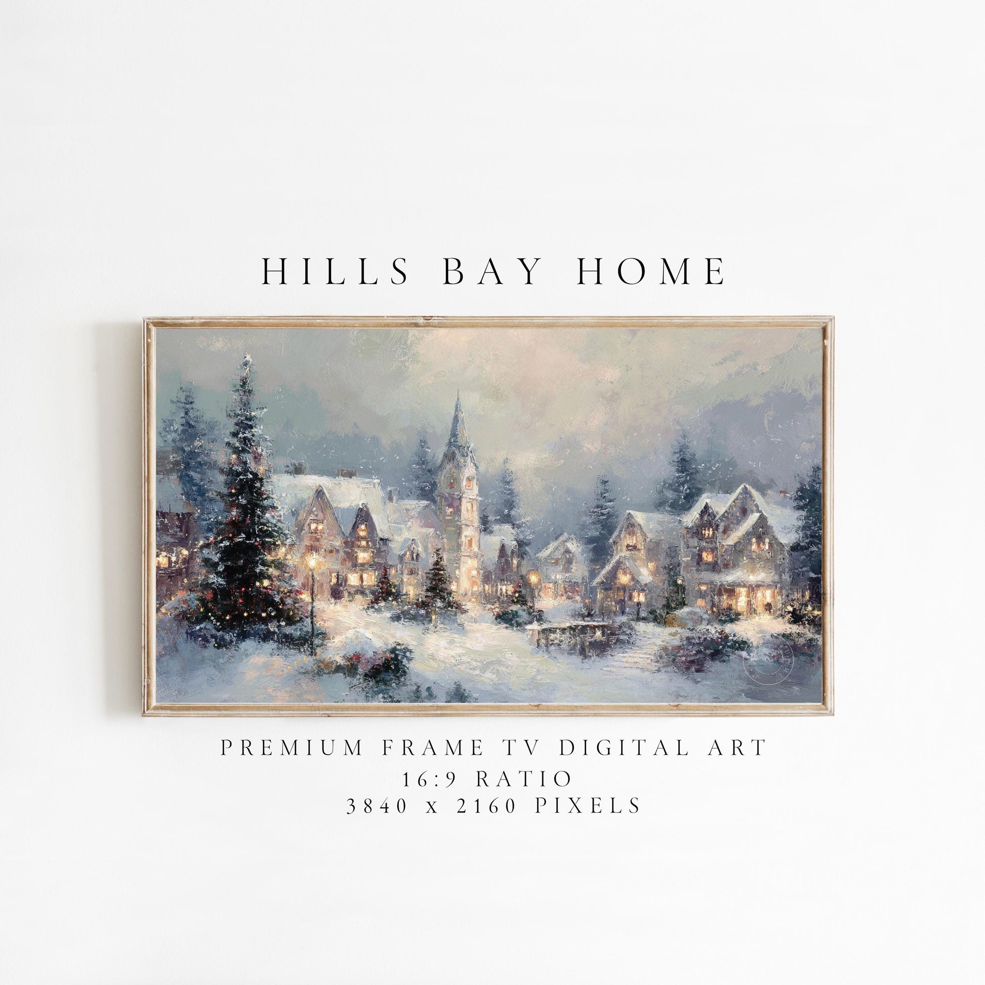 Snowy Christmas Village Landscape Frame Tv Art, Digital Download Art for Frame Tv, Winter Tv Art, Christmas Tv Art, Painting Frame Tv Art