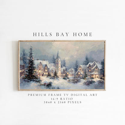 Snowy Christmas Village Landscape Frame Tv Art, Digital Download Art for Frame Tv, Winter Tv Art, Christmas Tv Art, Painting Frame Tv Art