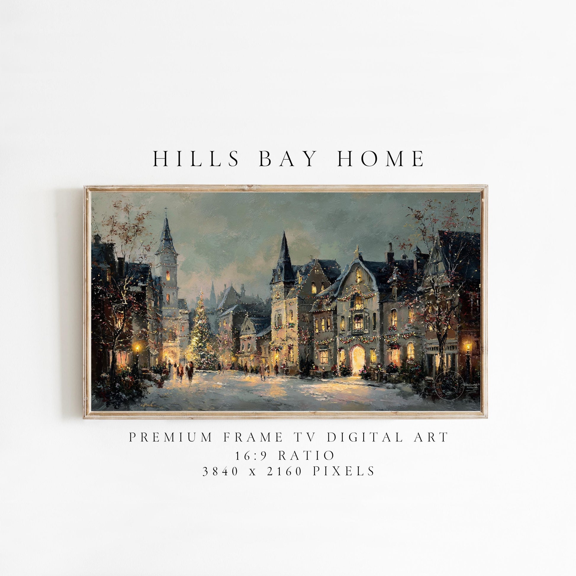 Moody Christmas Village Landscape Frame Tv Art, Digital Download Art for Frame Tv, Winter Tv Art, Christmas Tv Art, Painting Frame Tv Art