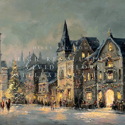 Moody Christmas Village Landscape Frame Tv Art, Digital Download Art for Frame Tv, Winter Tv Art, Christmas Tv Art, Painting Frame Tv Art