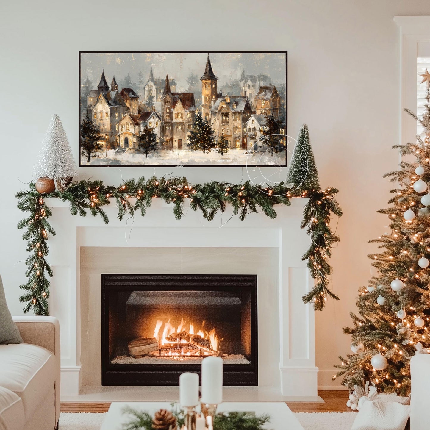 Moody Christmas Village Landscape Frame Tv Art, Digital Download Art for Frame Tv, Winter Tv Art, Christmas Tv Art, Painting Frame Tv Art