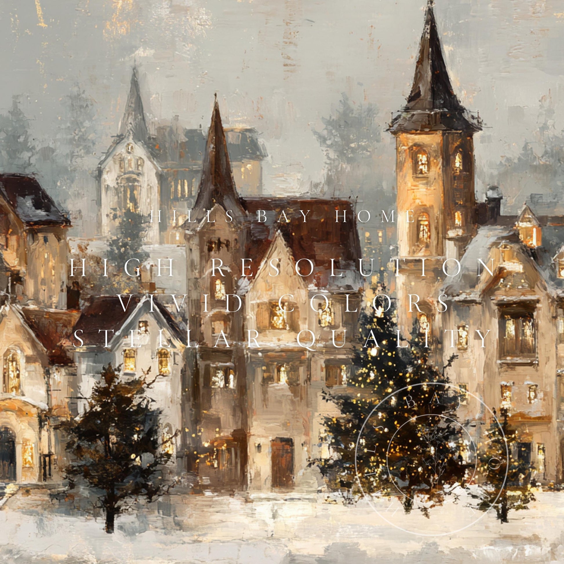 Moody Christmas Village Landscape Frame Tv Art, Digital Download Art for Frame Tv, Winter Tv Art, Christmas Tv Art, Painting Frame Tv Art