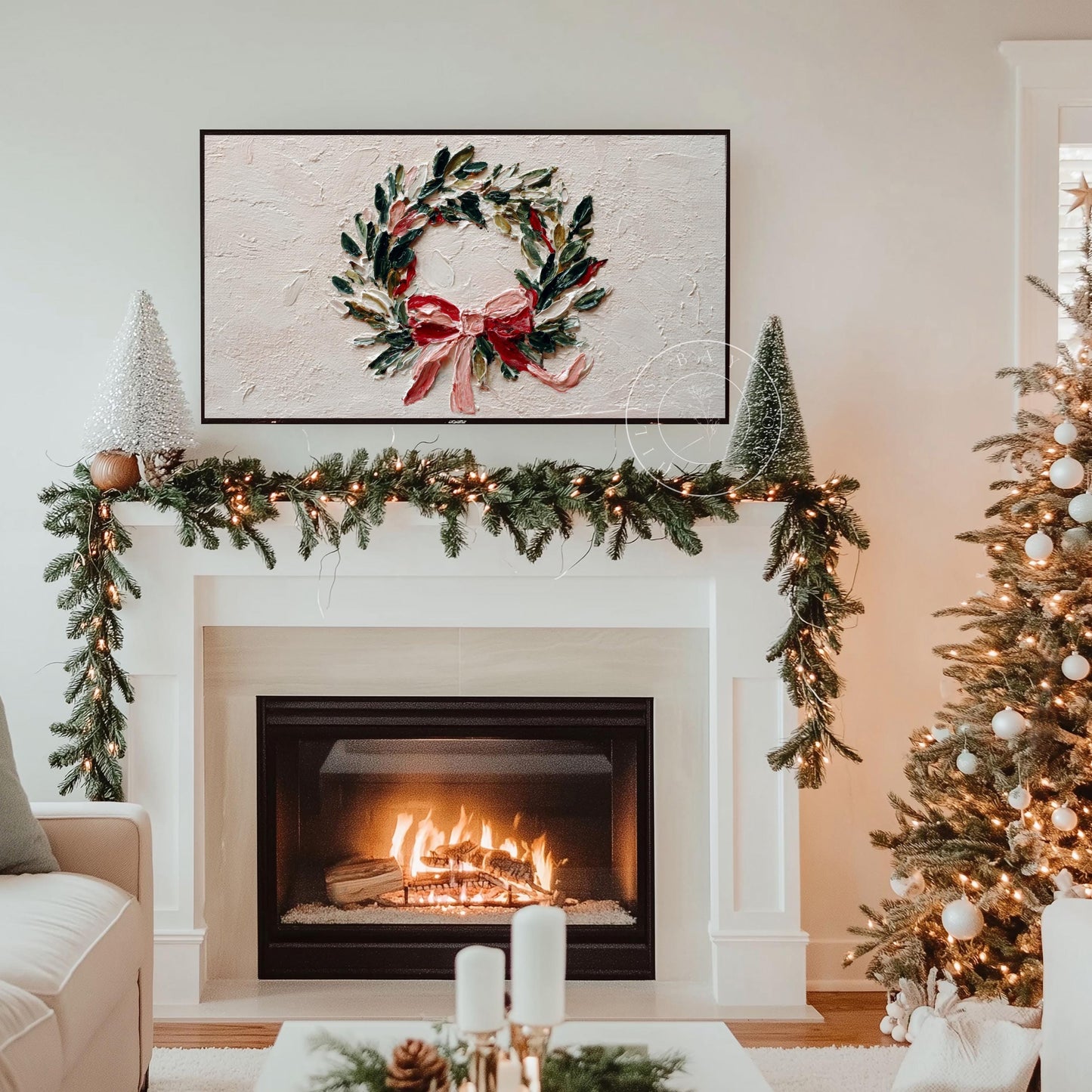Christmas Wreath Frame Tv Art, Digital Download Art for Frame Tv, Winter Tv Art, Christmas Tv Art, Painting Frame Tv Art