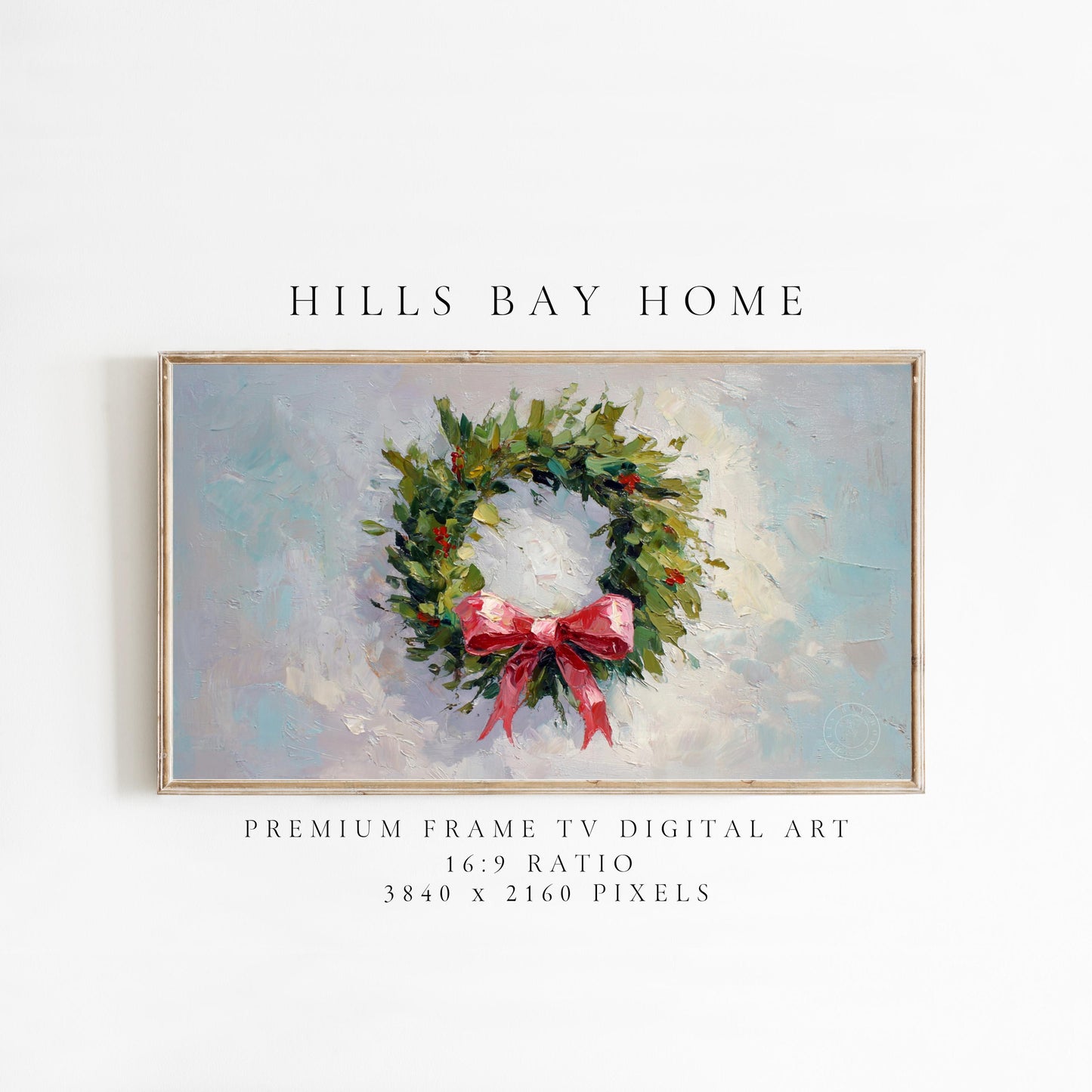 Christmas Wreath Frame Tv Art, Digital Download Art for Frame Tv, Winter Tv Art, Christmas Tv Art, Painting Frame Tv Art