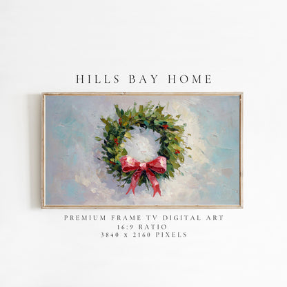 Christmas Wreath Frame Tv Art, Digital Download Art for Frame Tv, Winter Tv Art, Christmas Tv Art, Painting Frame Tv Art