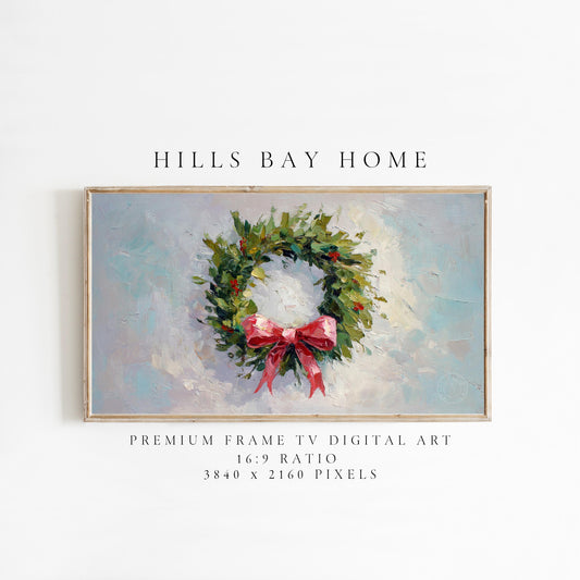 Christmas Wreath Frame Tv Art, Digital Download Art for Frame Tv, Winter Tv Art, Christmas Tv Art, Painting Frame Tv Art