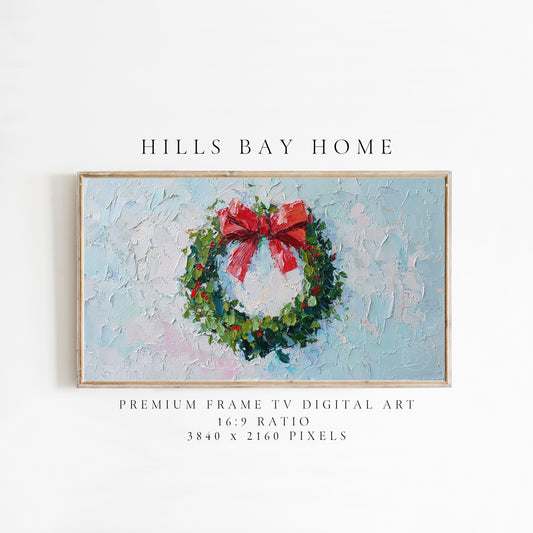 Christmas Wreath Frame Tv Art, Digital Download Art for Frame Tv, Winter Tv Art, Christmas Tv Art, Painting Frame Tv Art