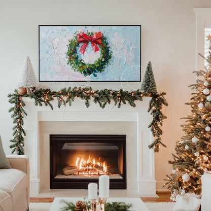 Christmas Wreath Frame Tv Art, Digital Download Art for Frame Tv, Winter Tv Art, Christmas Tv Art, Painting Frame Tv Art