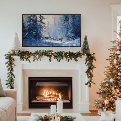 Elk in Woods Winter Landscape Frame Tv Art, Digital Download Art for Frame Tv, Snow Tv Art, Painting Frame Tv Art