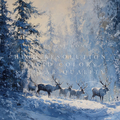 Elk in Woods Winter Landscape Frame Tv Art, Digital Download Art for Frame Tv, Snow Tv Art, Painting Frame Tv Art