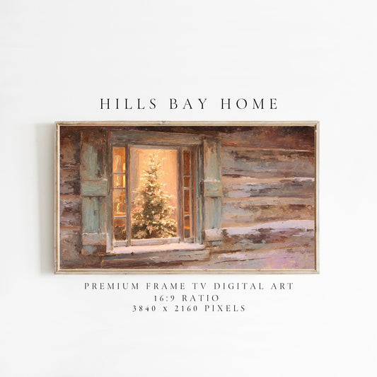 Log Cabin Christmas Frame Tv Art, Digital Download Art for Frame Tv, Winter Tv Art, Christmas Tv Art, Painting Frame Tv Art