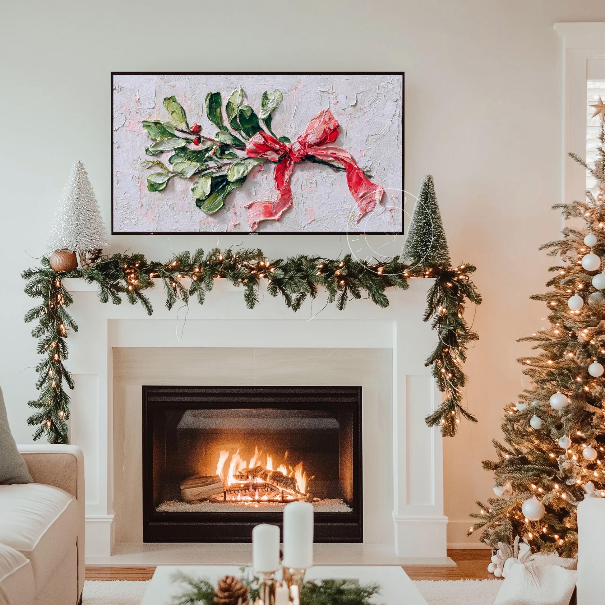 Mistletoe Tv Art, Digital Download Art for Frame Tv, Winter Tv Art, Christmas Tv Art, Painting Frame Tv Art