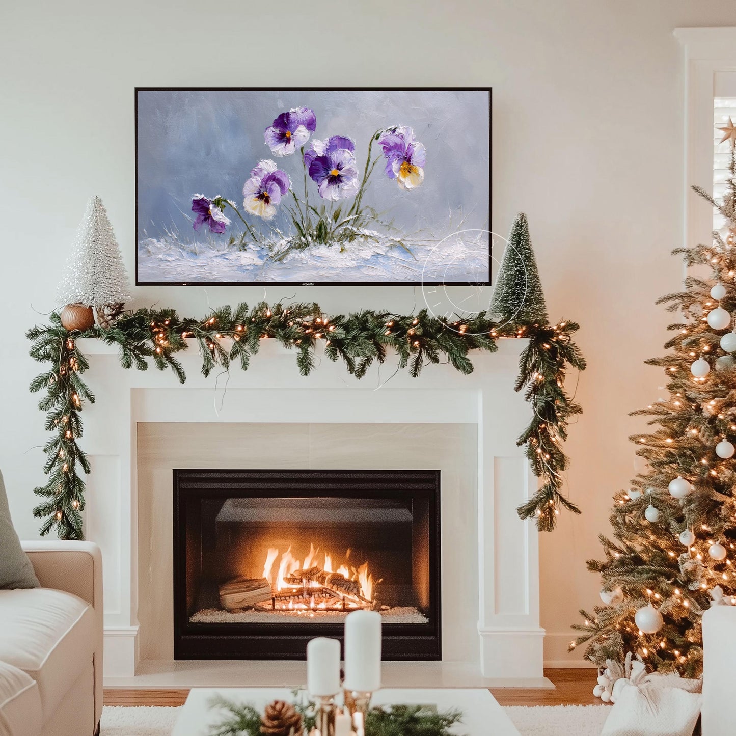 Winter Pansies Tv Art, Digital Download Art for Frame Tv, Winter Tv Art, Winter Florals Tv Art, Painting Frame Tv Art