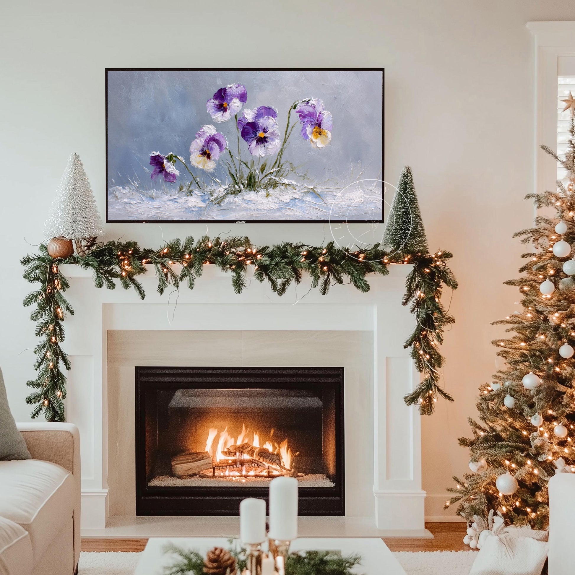 Winter Pansies Tv Art, Digital Download Art for Frame Tv, Winter Tv Art, Winter Florals Tv Art, Painting Frame Tv Art