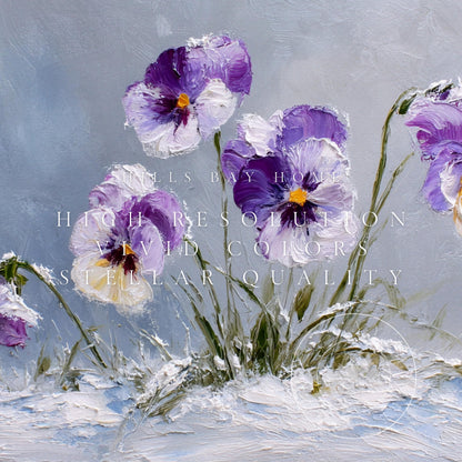 Winter Pansies Tv Art, Digital Download Art for Frame Tv, Winter Tv Art, Winter Florals Tv Art, Painting Frame Tv Art