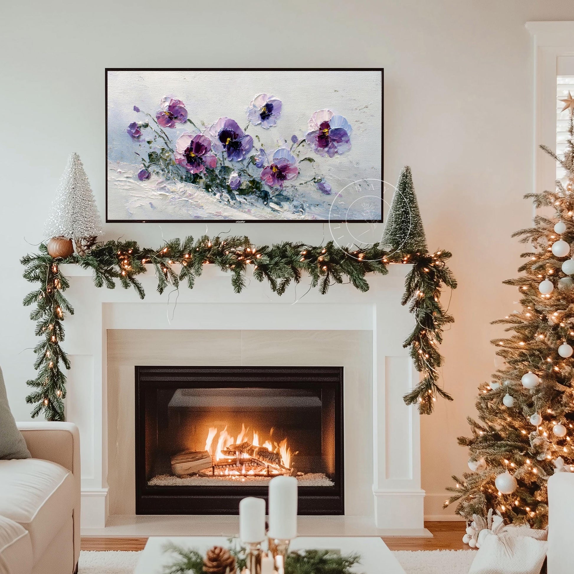 Winter Pansies Tv Art, Digital Download Art for Frame Tv, Winter Tv Art, Winter Florals Tv Art, Painting Frame Tv Art