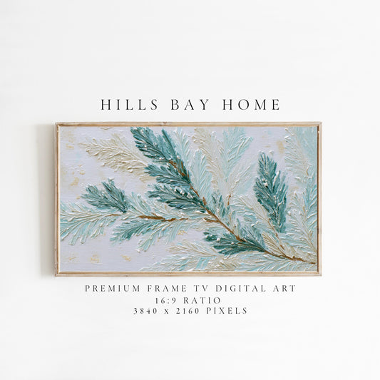 Snowy Pine Tv Art, Digital Download Art for Frame Tv, Winter Tv Art, Winter Florals Tv Art, Painting Frame Tv Art