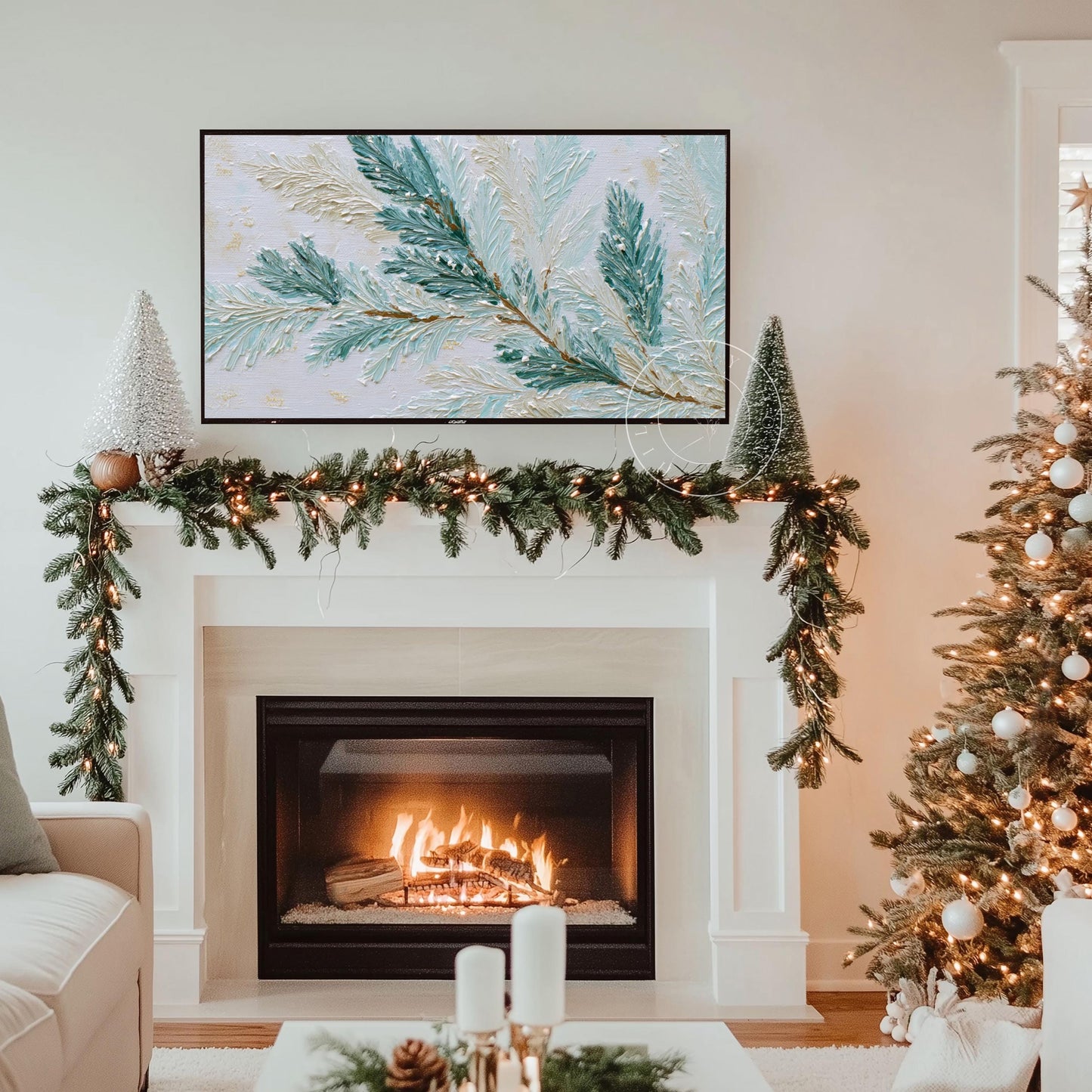 Snowy Pine Tv Art, Digital Download Art for Frame Tv, Winter Tv Art, Winter Florals Tv Art, Painting Frame Tv Art