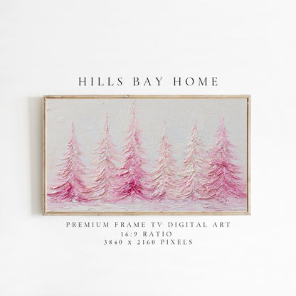 Pink Christmas Trees Tv Art, Digital Download Art for Frame Tv, Winter Tv Art, Pink Christmas Tv Art, Painting Frame Tv Art