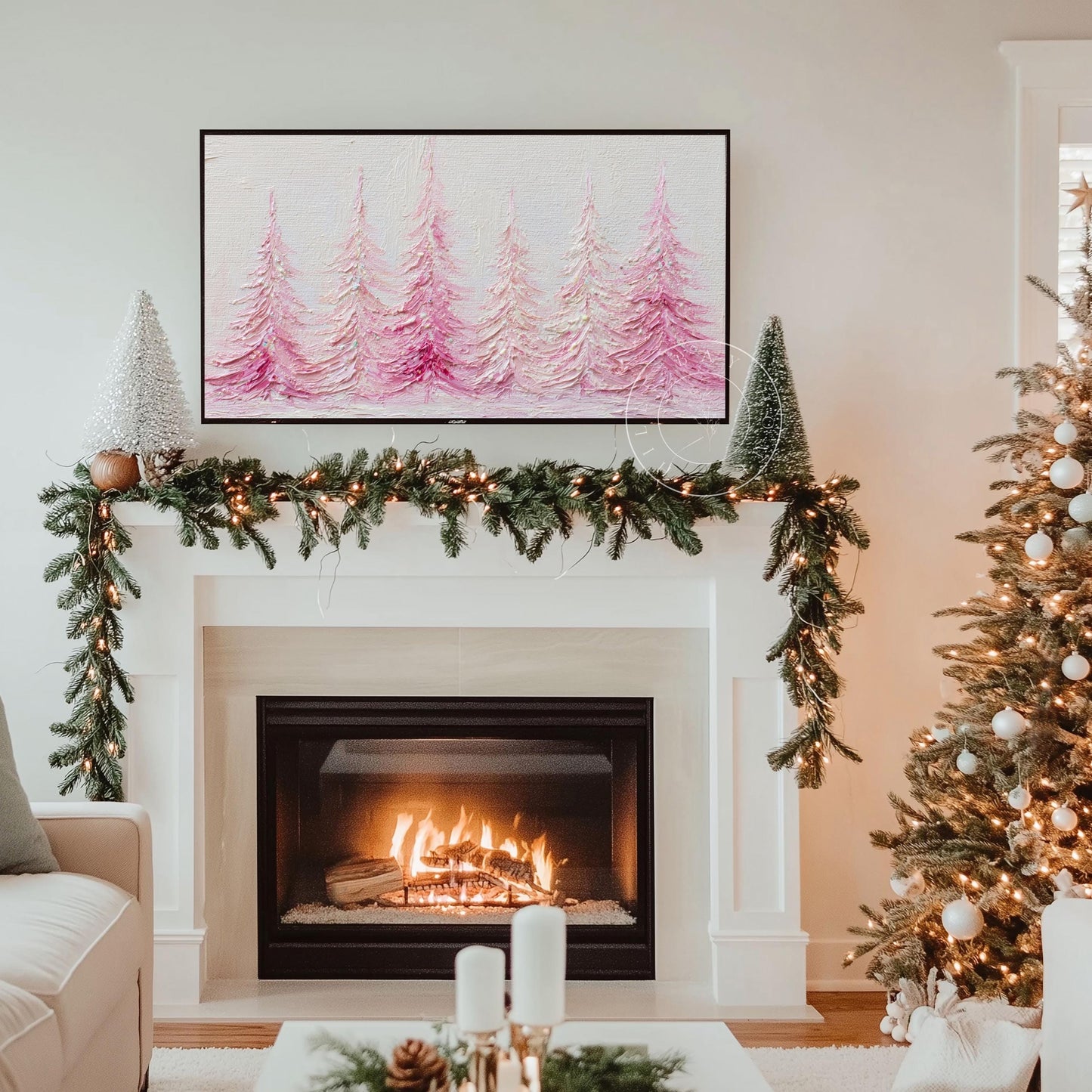 Pink Christmas Trees Tv Art, Digital Download Art for Frame Tv, Winter Tv Art, Pink Christmas Tv Art, Painting Frame Tv Art