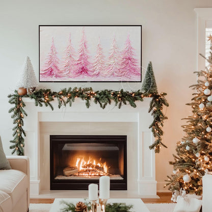 Pink Christmas Trees Tv Art, Digital Download Art for Frame Tv, Winter Tv Art, Pink Christmas Tv Art, Painting Frame Tv Art