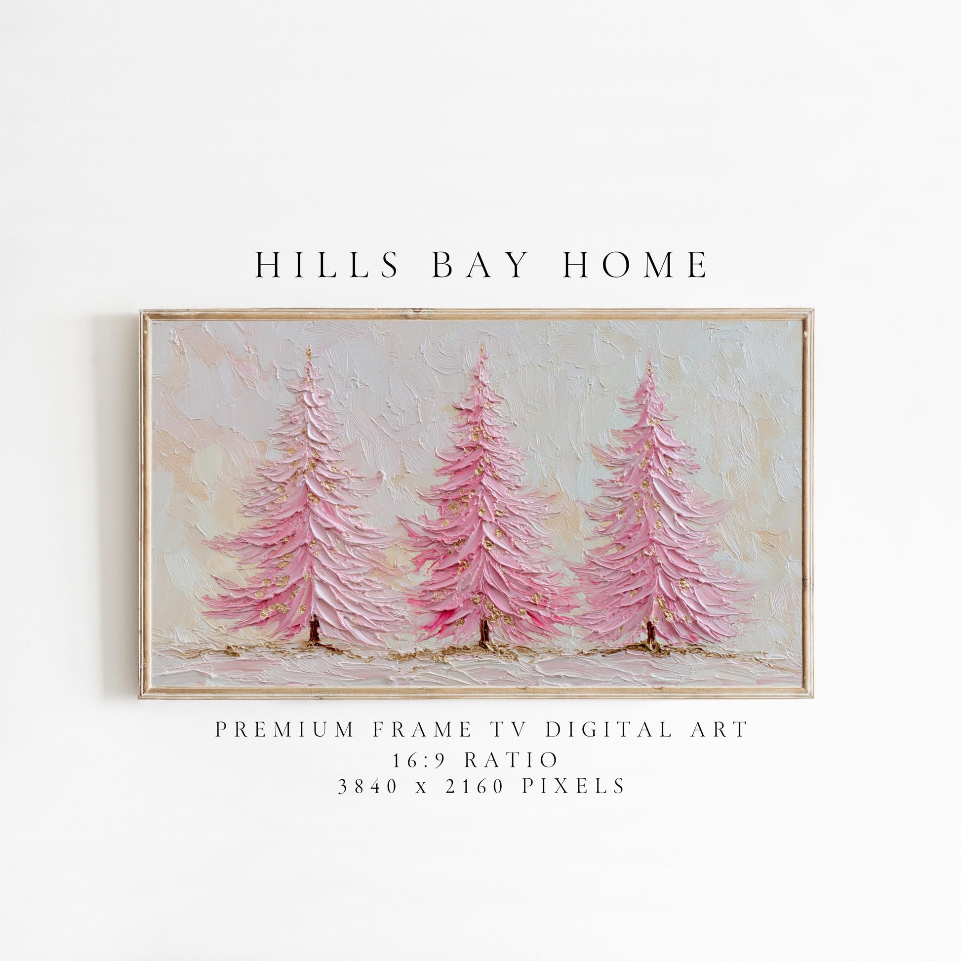 Pink Christmas Trees Tv Art, Digital Download Art for Frame Tv, Winter Tv Art, Pink Christmas Tv Art, Painting Frame Tv Art