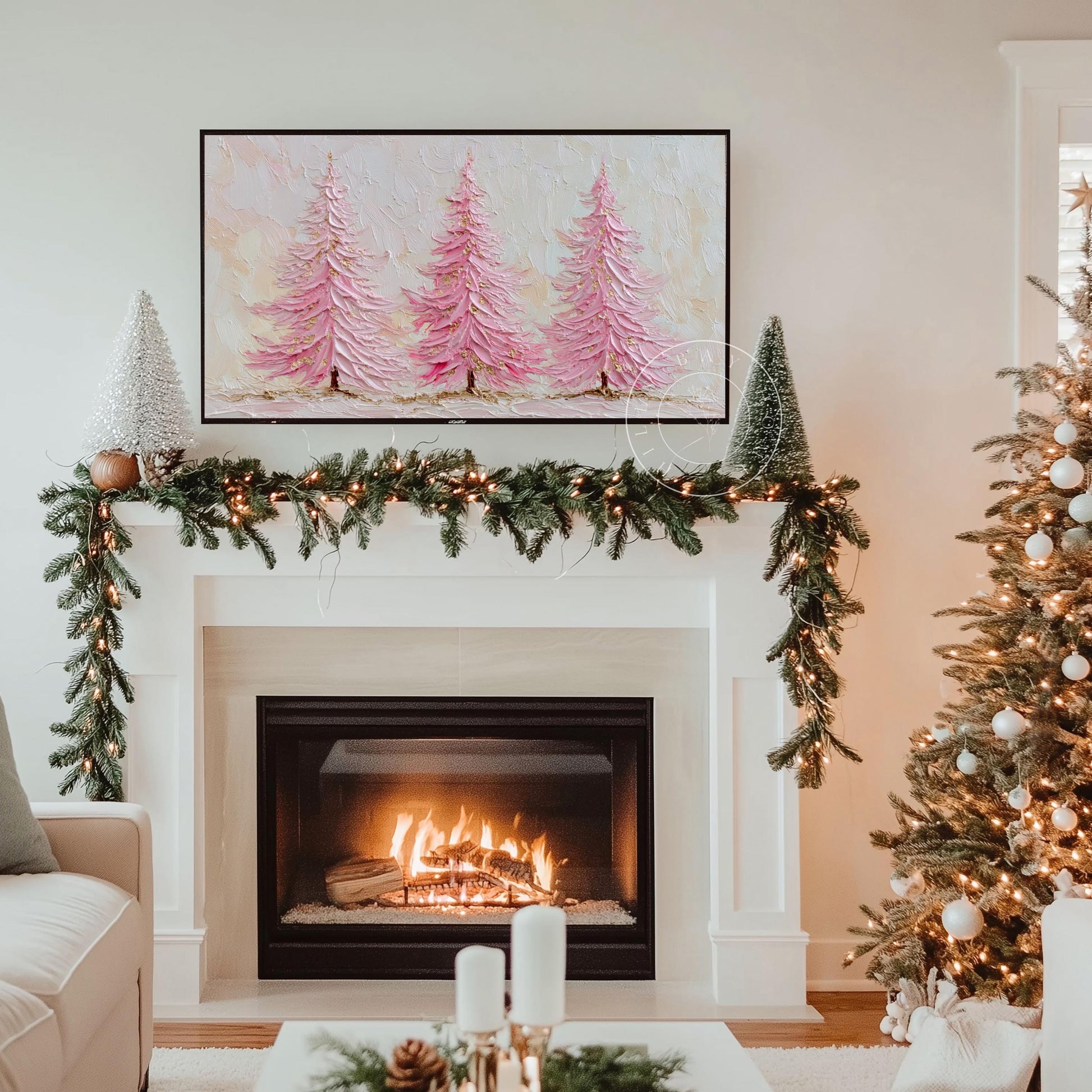Pink Christmas Trees Tv Art, Digital Download Art for Frame Tv, Winter Tv Art, Pink Christmas Tv Art, Painting Frame Tv Art