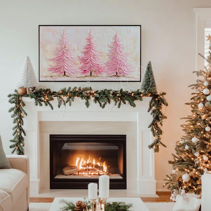 Pink Christmas Trees Tv Art, Digital Download Art for Frame Tv, Winter Tv Art, Pink Christmas Tv Art, Painting Frame Tv Art