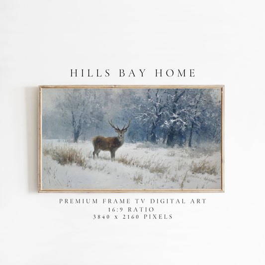 Deer in Snow Tv Art, Digital Download Art for Frame Tv, Winter Tv Art, Winter Animal Tv Art, Painting Frame Tv Art