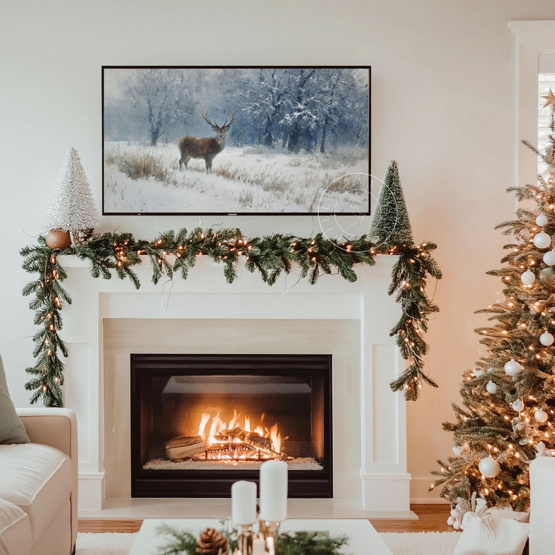 Deer in Snow Tv Art, Digital Download Art for Frame Tv, Winter Tv Art, Winter Animal Tv Art, Painting Frame Tv Art