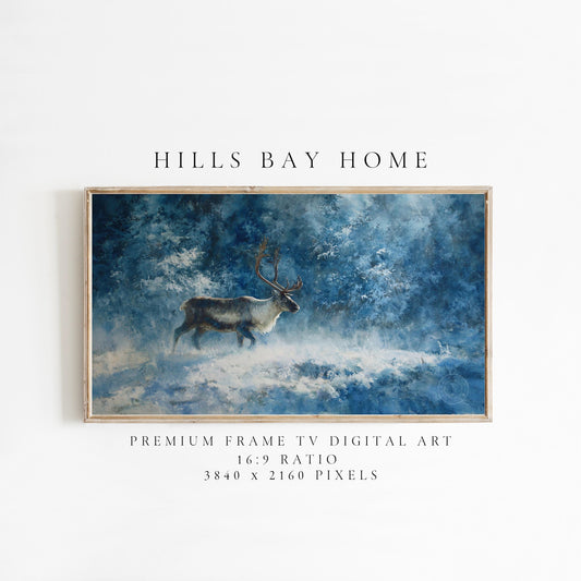 Reindeer in Snow Tv Art, Digital Download Art for Frame Tv, Winter Tv Art, Winter Animal Tv Art, Painting Frame Tv Art