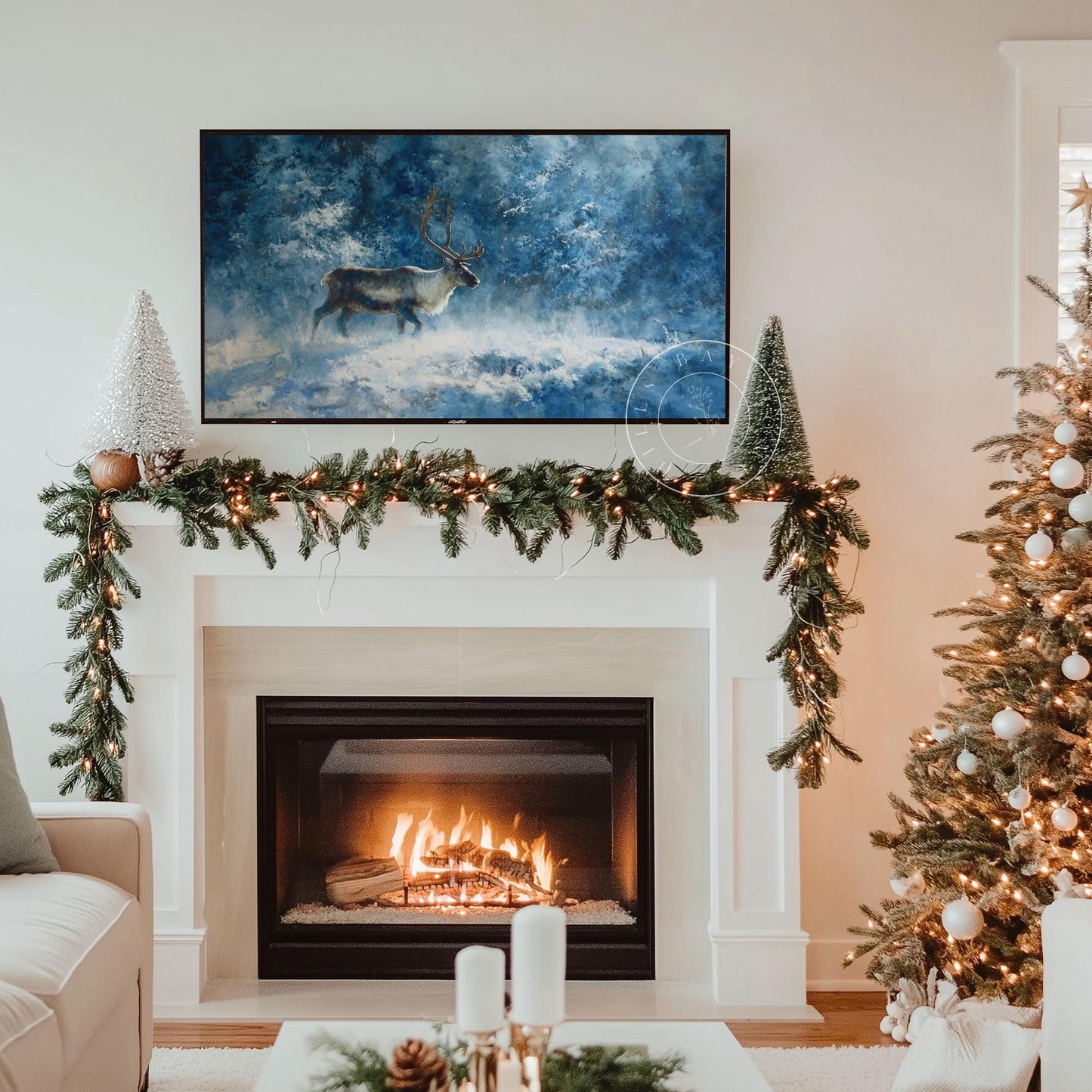 Reindeer in Snow Tv Art, Digital Download Art for Frame Tv, Winter Tv Art, Winter Animal Tv Art, Painting Frame Tv Art