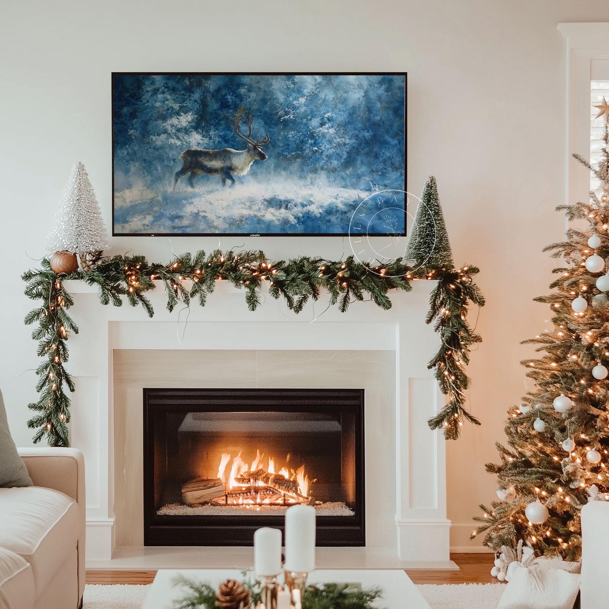 Reindeer in Snow Tv Art, Digital Download Art for Frame Tv, Winter Tv Art, Winter Animal Tv Art, Painting Frame Tv Art