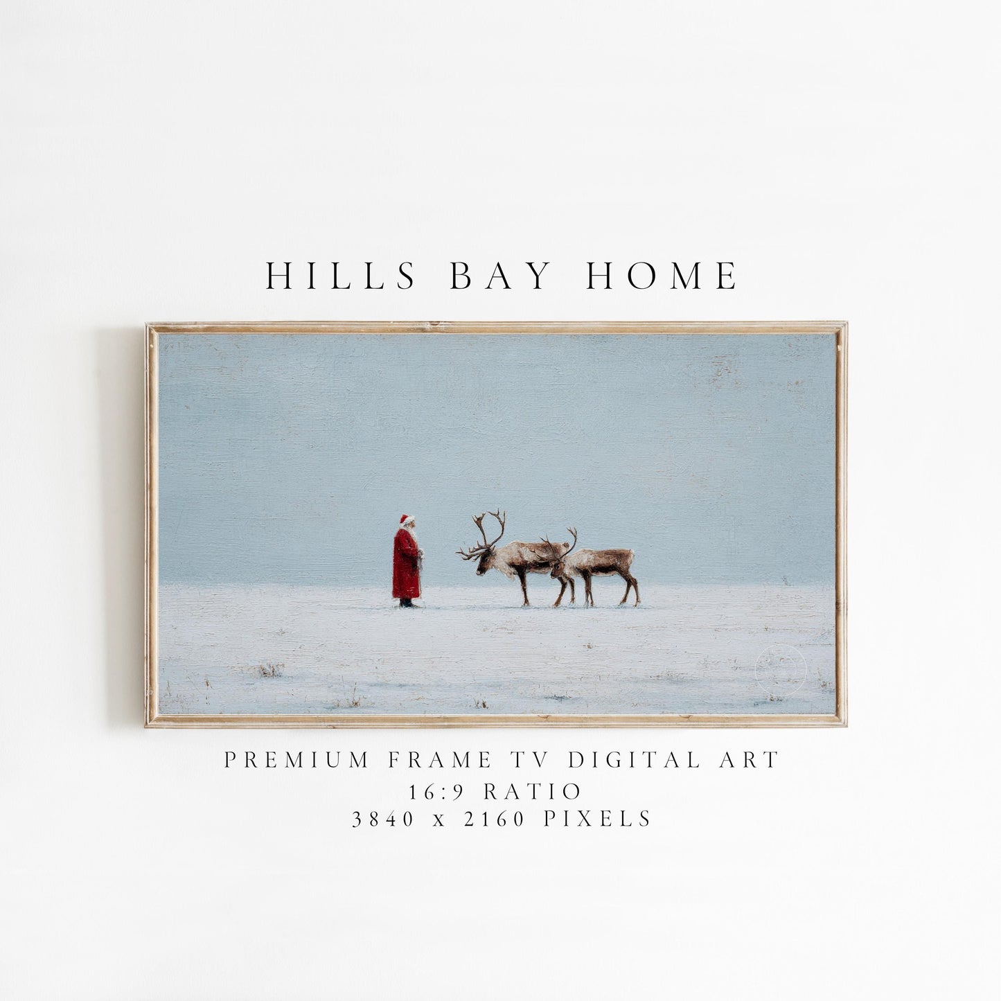 Santa and Reindeer in Snow Tv Art, Digital Download Art for Frame Tv, Winter Tv Art, Christmas Tv Art, Painting Frame Tv Art
