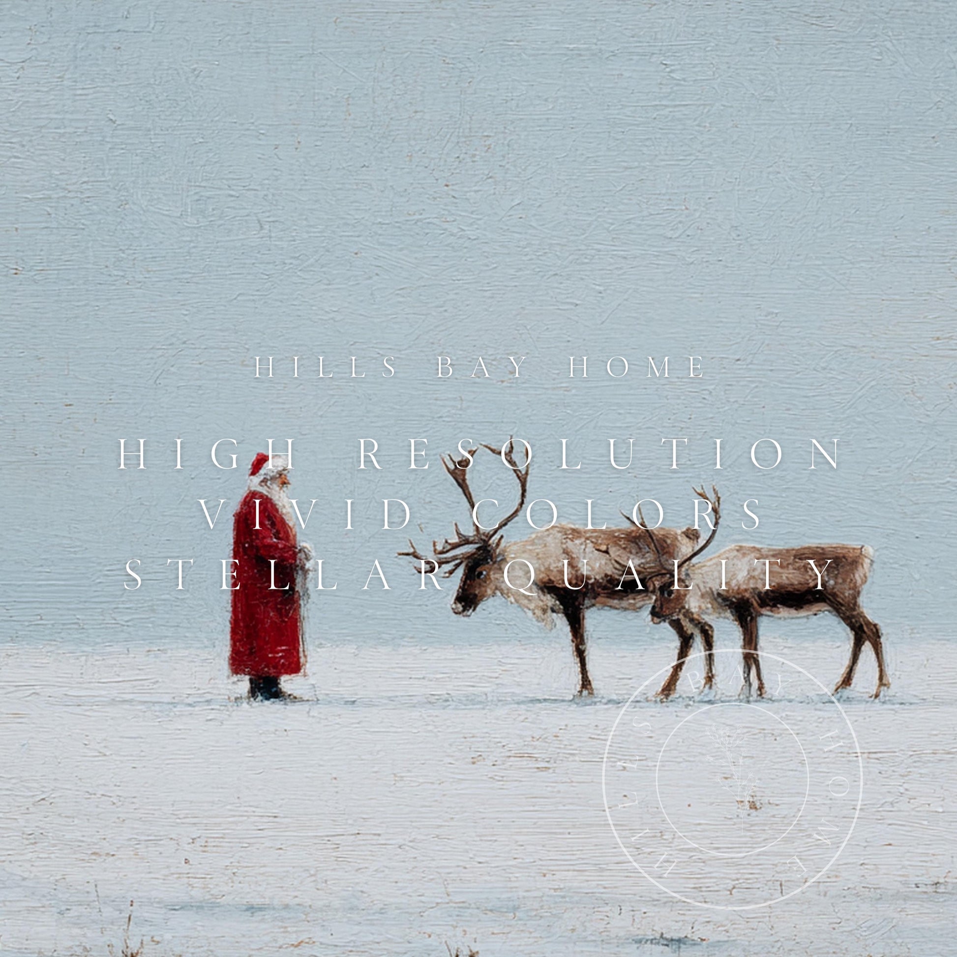 Santa and Reindeer in Snow Tv Art, Digital Download Art for Frame Tv, Winter Tv Art, Christmas Tv Art, Painting Frame Tv Art