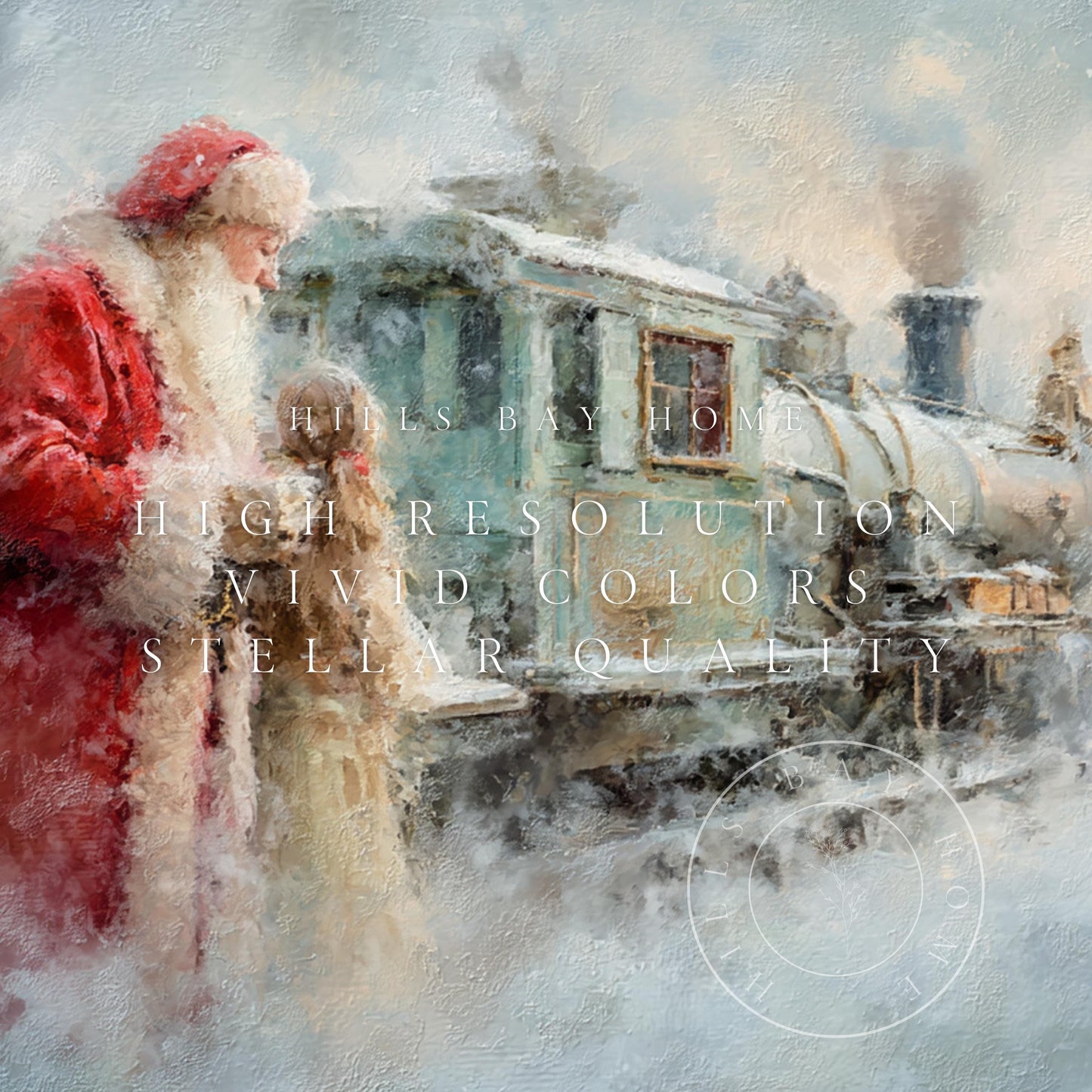 Santa Christmas Train in Snow Tv Art, Digital Download Art for Frame Tv, Winter Tv Art, Christmas Tv Art, Painting Frame Tv Art