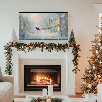 Santa's Sleigh Frame Tv Art, Digital Download Art for Frame Tv, Winter Tv Art, Christmas Tv Art, Painting Frame Tv Art