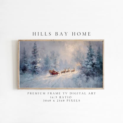Santa's Sleigh Frame Tv Art, Digital Download Art for Frame Tv, Winter Tv Art, Christmas Tv Art, Painting Frame Tv Art