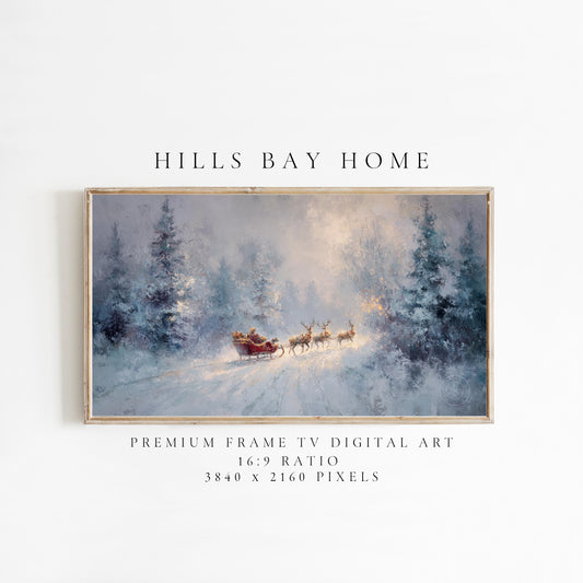 Santa's Sleigh Frame Tv Art, Digital Download Art for Frame Tv, Winter Tv Art, Christmas Tv Art, Painting Frame Tv Art