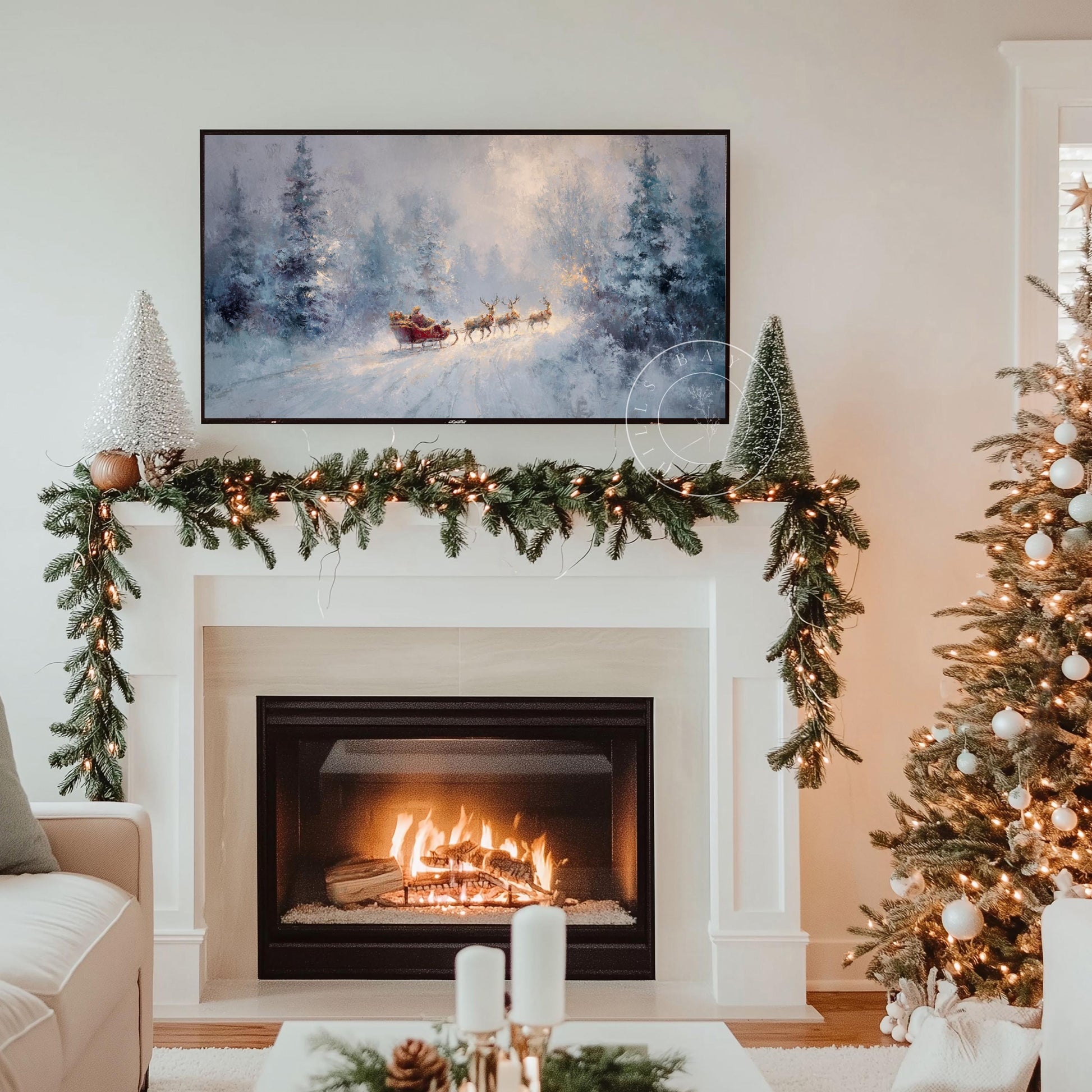 Santa's Sleigh Frame Tv Art, Digital Download Art for Frame Tv, Winter Tv Art, Christmas Tv Art, Painting Frame Tv Art