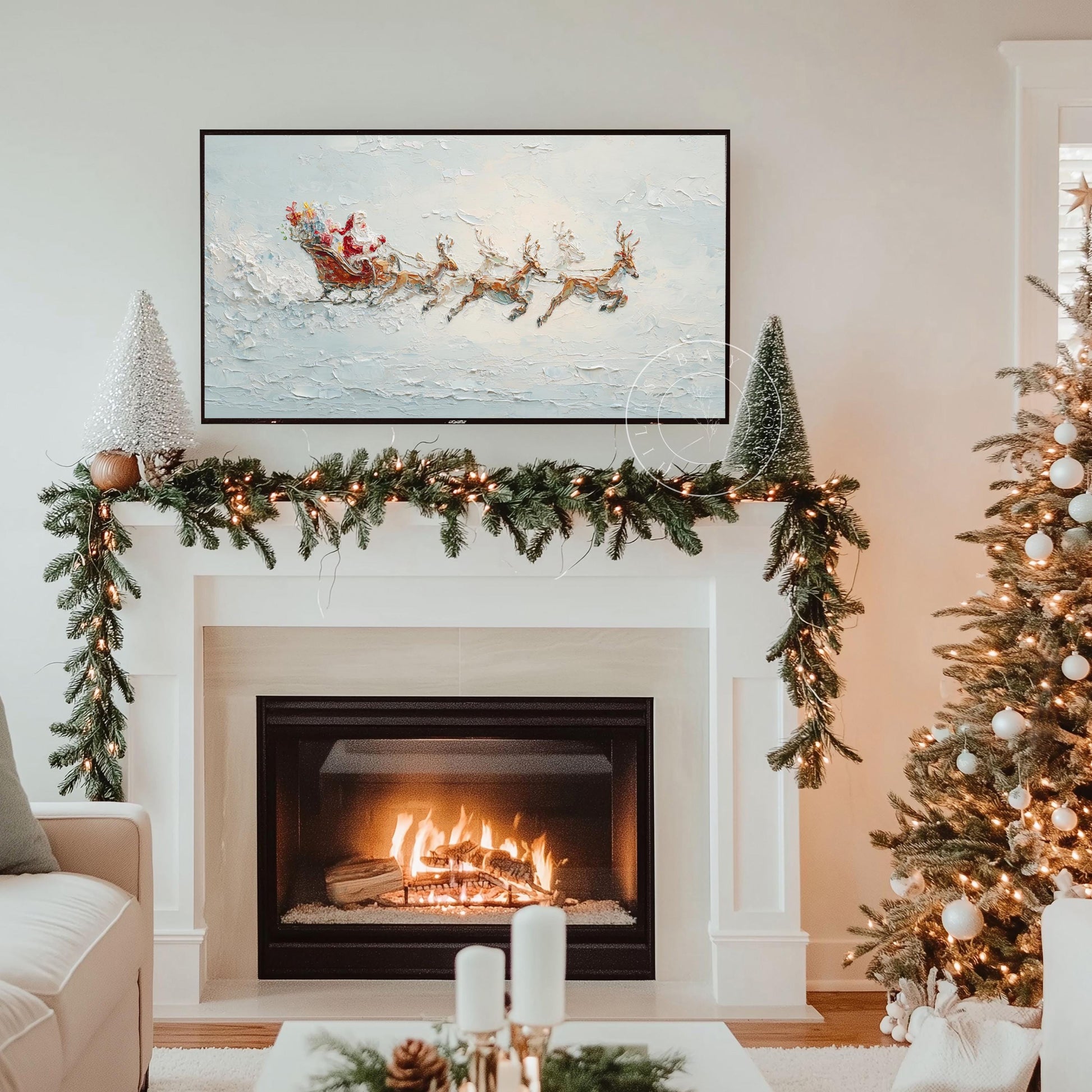Santa's Sleigh Frame Tv Art, Digital Download Art for Frame Tv, Winter Tv Art, Christmas Tv Art, Painting Frame Tv Art