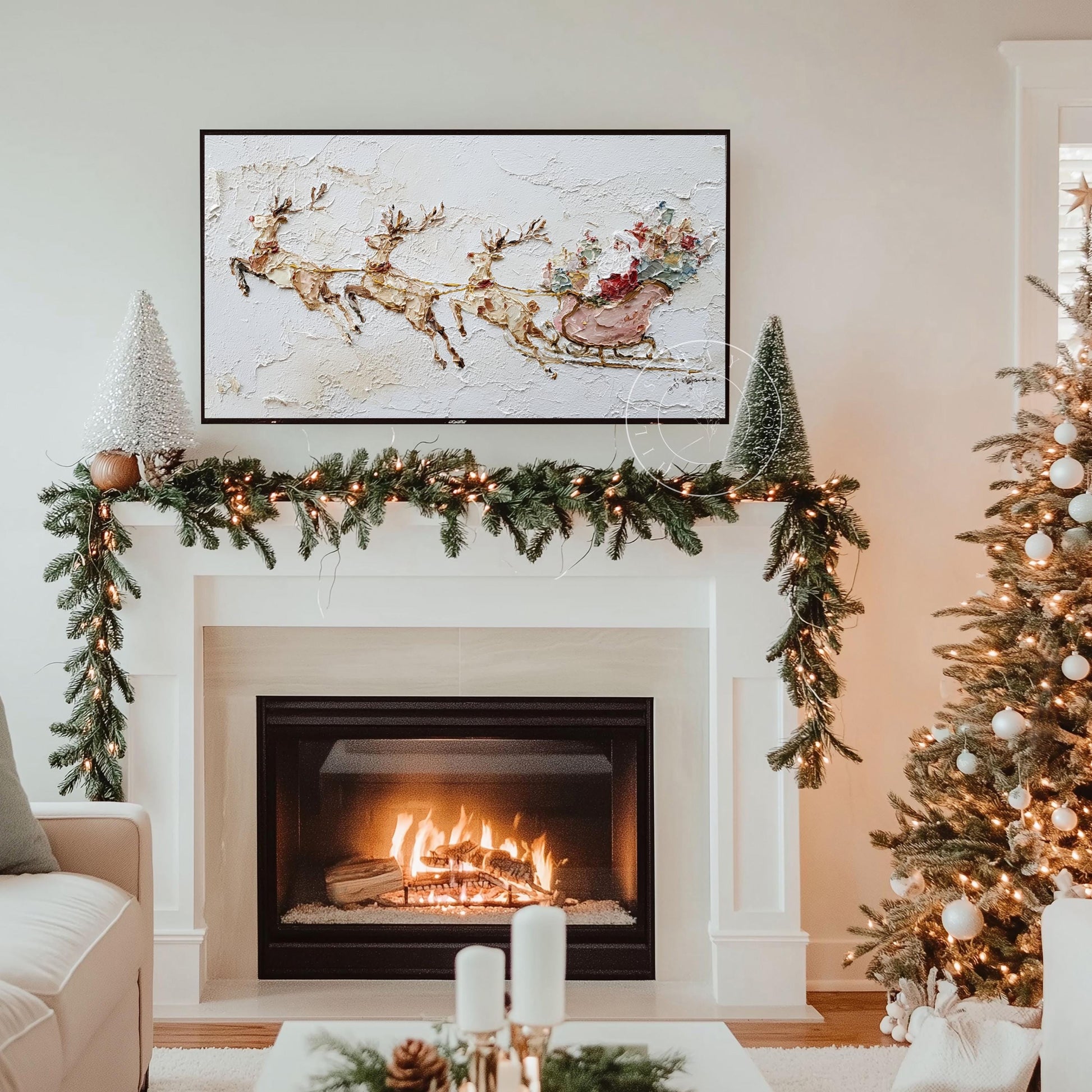 Santa's Sleigh Frame Tv Art, Digital Download Art for Frame Tv, Winter Tv Art, Christmas Tv Art, Painting Frame Tv Art