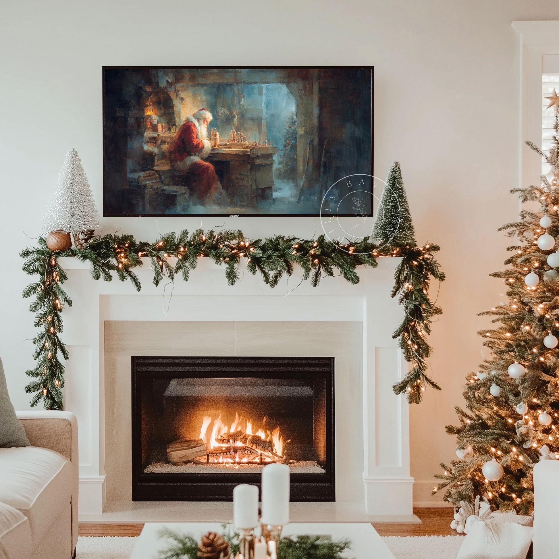 Santa's Workshop Frame Tv Art, Digital Download Art for Frame Tv, Winter Tv Art, Christmas Tv Art, Painting Frame Tv Art